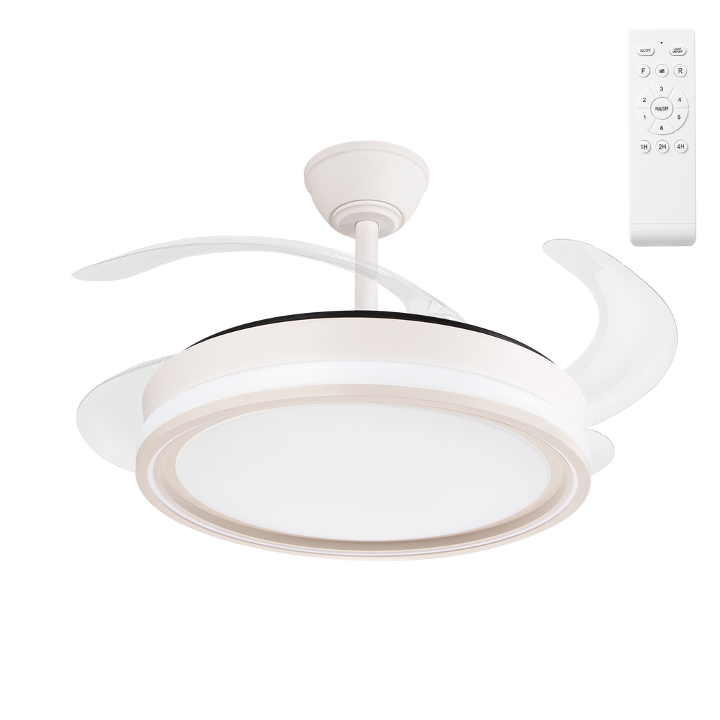 DC-Deckenventilator Bandido, Sommer-Winter-Funktion, 59 W, weiß, 4 Flügel, 107D, 5900 LM, 3500-4000-6500 K, Fernbedienung und Timer