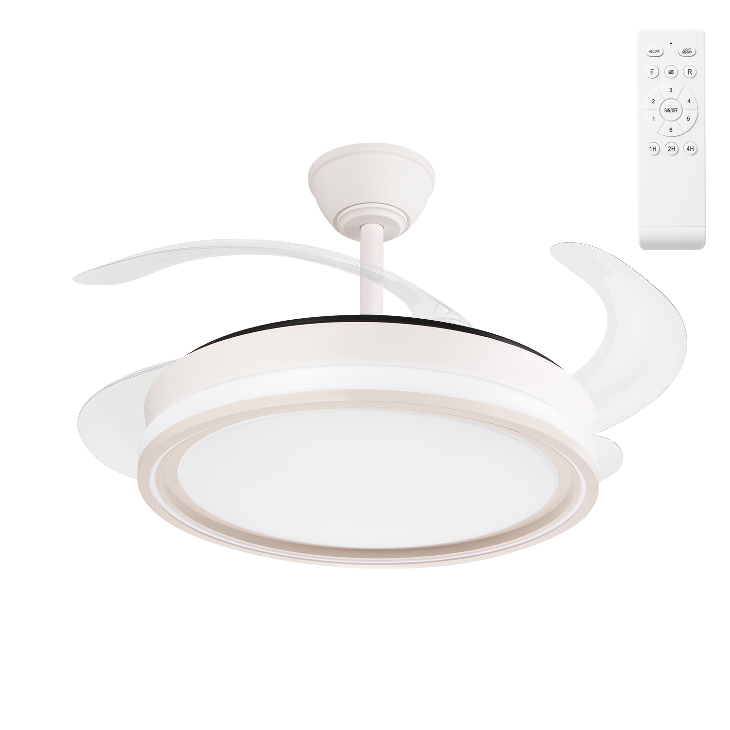 DC-Deckenventilator Bandido, Sommer-Winter-Funktion, 59 W, weiß, 4 Flügel, 107D, 5900 LM, 3500-4000-6500 K, Fernbedienung und Timer