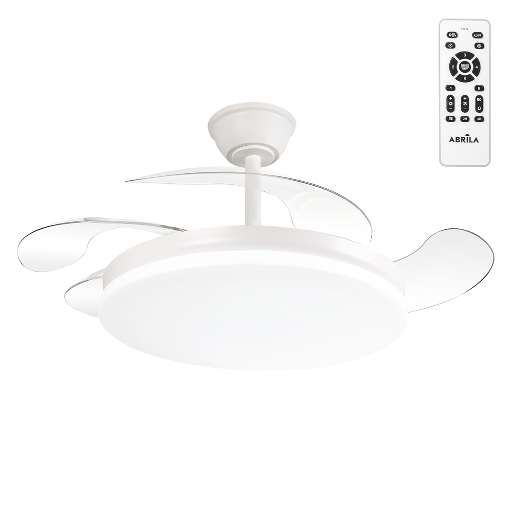 Trident DC-Ventilator, Sommer-Winter-Funktion, 59 W, Weiß, 4 Flügel, 107D, 6980 LM, Dimmer, Fernbedienung + Timer + Memory, 3000