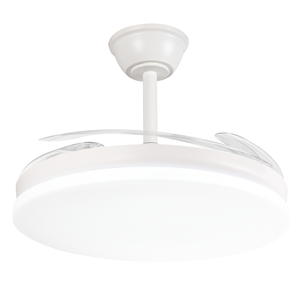 Trident DC-Ventilator, Sommer-Winter-Funktion, 59 W, Weiß, 4 Flügel, 107D, 6980 LM, Dimmer, Fernbedienung + Timer + Memory, 3000