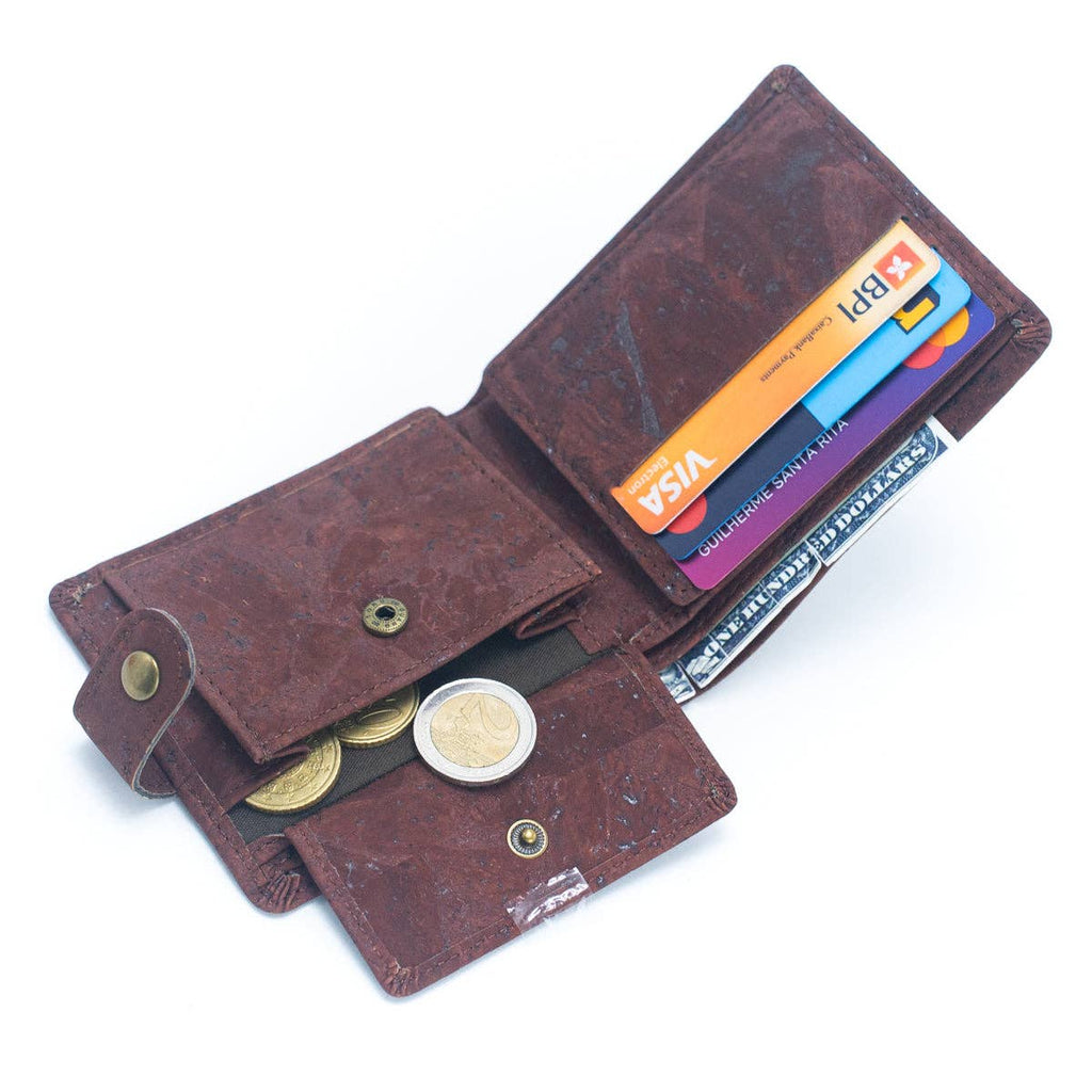 Schlankes zweifach faltbares Portemonnaie aus Kork mit Druckknopf BAG-2270-WALLET