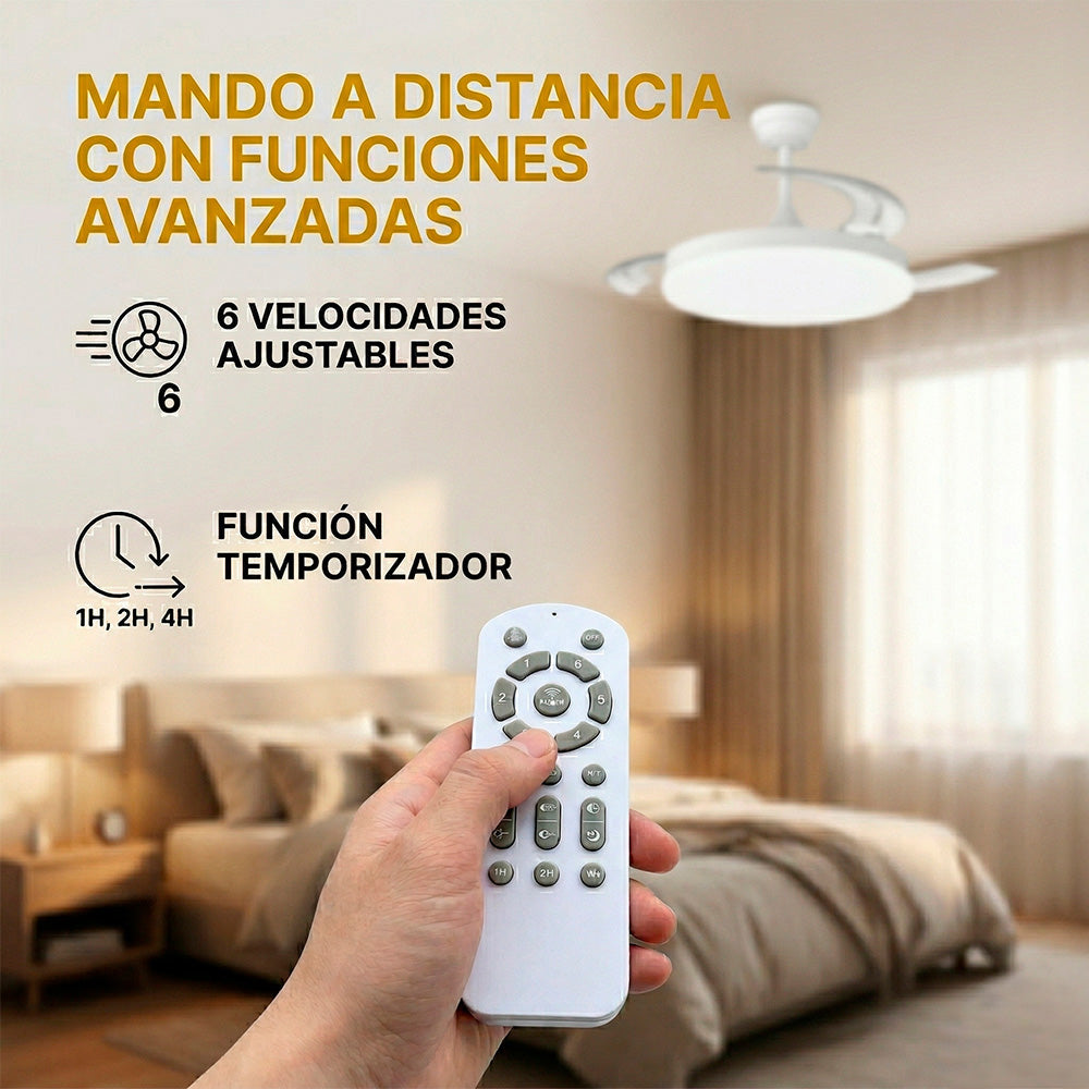 Ventilador DC "Marele", função verão/inverno, 48W, branco, 3 pás, 5040lm, 3500-4000-6500K, comando e temporizador