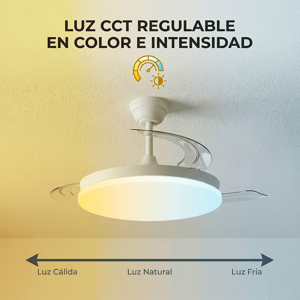 Pack com 36 ventiladores DC "Marele" · Função verão-inverno · 48W · Branco · 3 pás · 5040 lm · 3500-4000-6500K · Controle remoto e temporizador