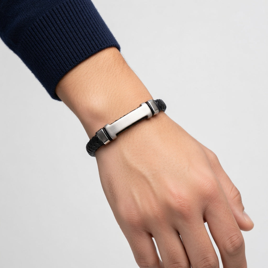 Pulsera de cuero y acero inoxidable 316L
