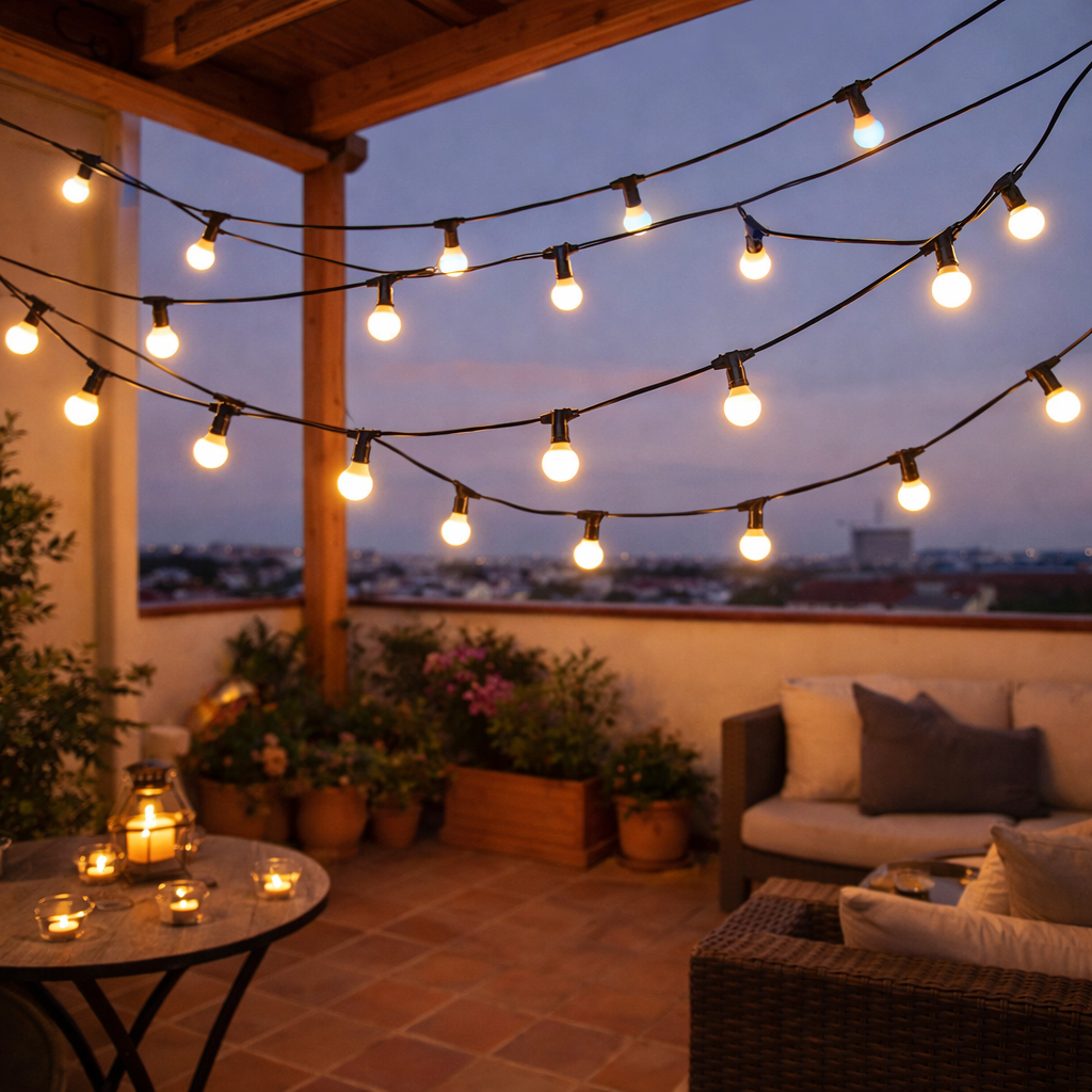 Cadeia de 20 Porta-Lâmpadas E27 10 Metros IP65 sem Lâmpadas [HO-CAD-10M-20xE27]