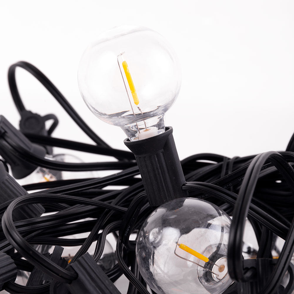 Corrente 25 Lâmpadas LED G40 2700ºK 9,5M Solar - Painel: 5,5V 1,2W Bateria: 3,7V 1200Mah [Ho-Cad-25-Sol-Ww]