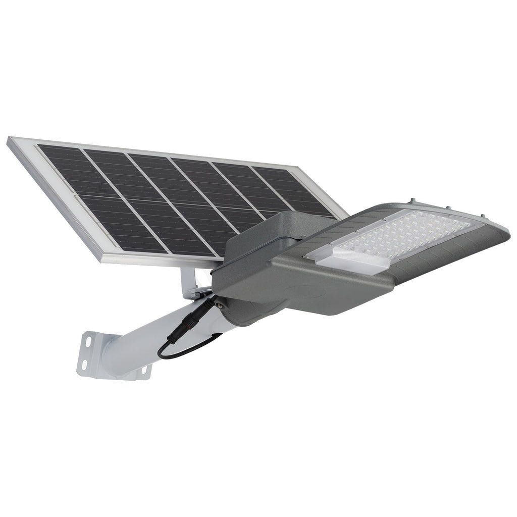 Luz de rua solar LED 100W 5000K Painel 6V 25W Bateria 20Ah Sensor crepuscular / Controle Remoto