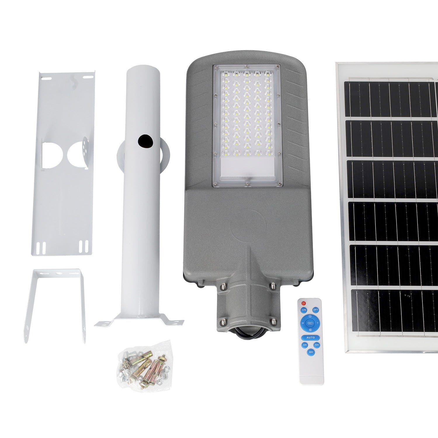 Luz de rua solar LED 100W 5000K Painel 6V 25W Bateria 20Ah Sensor crepuscular / Controle Remoto