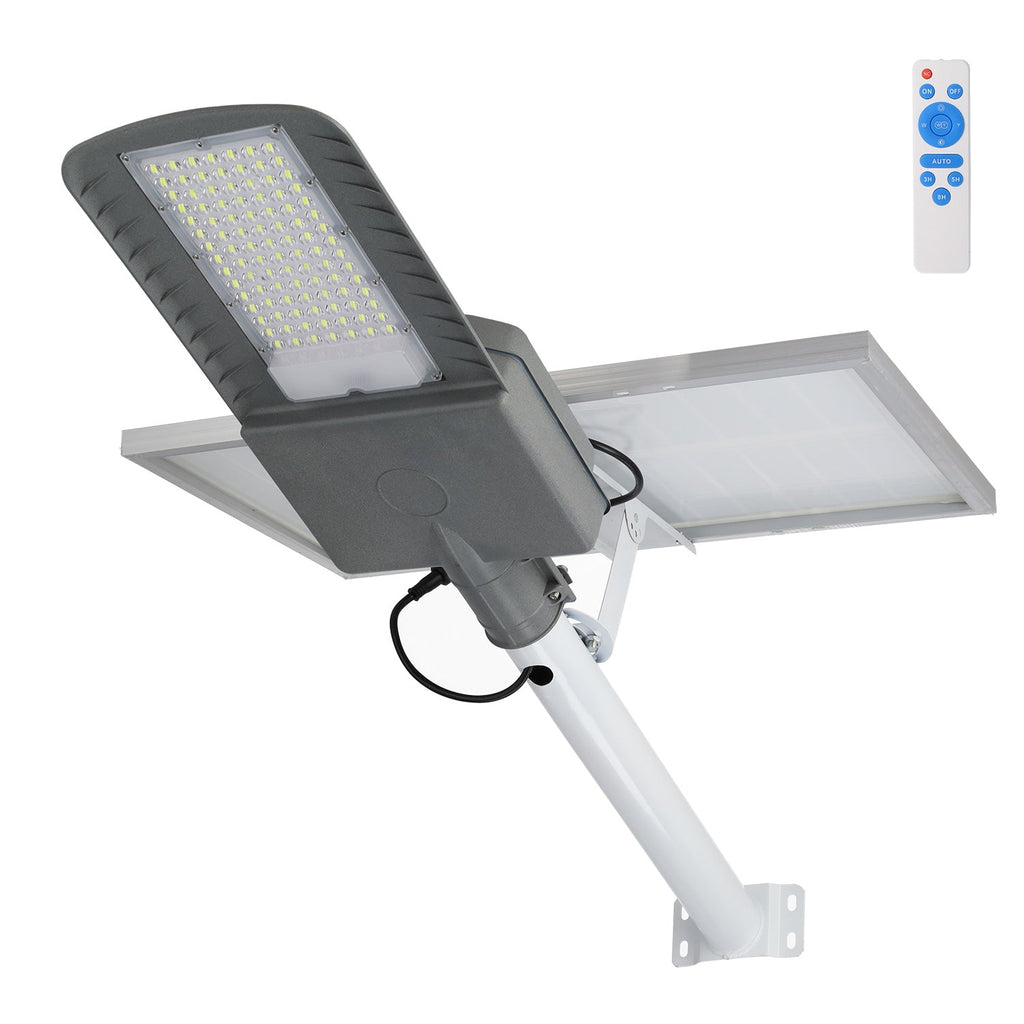 Solar LED Straßenleuchte 200W 5000K Panel 6V 30W Akku 28Ah Dämmerungssensor / Fernbedienung