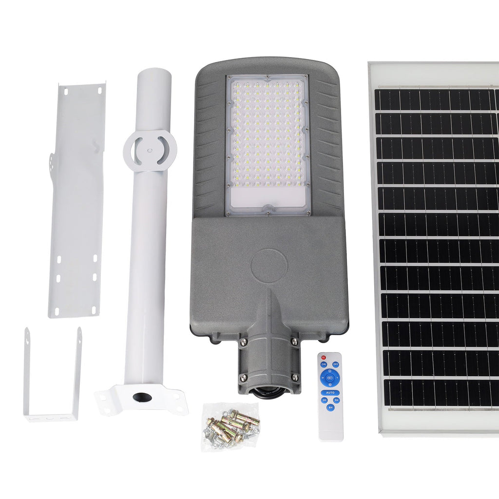 Solar LED Straßenleuchte 200W 5000K Panel 6V 30W Akku 28Ah Dämmerungssensor / Fernbedienung