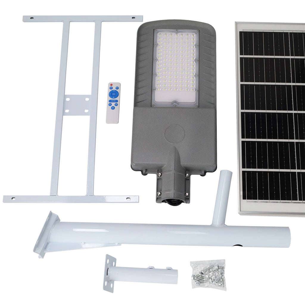Luz de rua solar LED 300W 5000K Painel 6V 45W Bateria 42Ah Sensor crepuscular / Controle Remoto