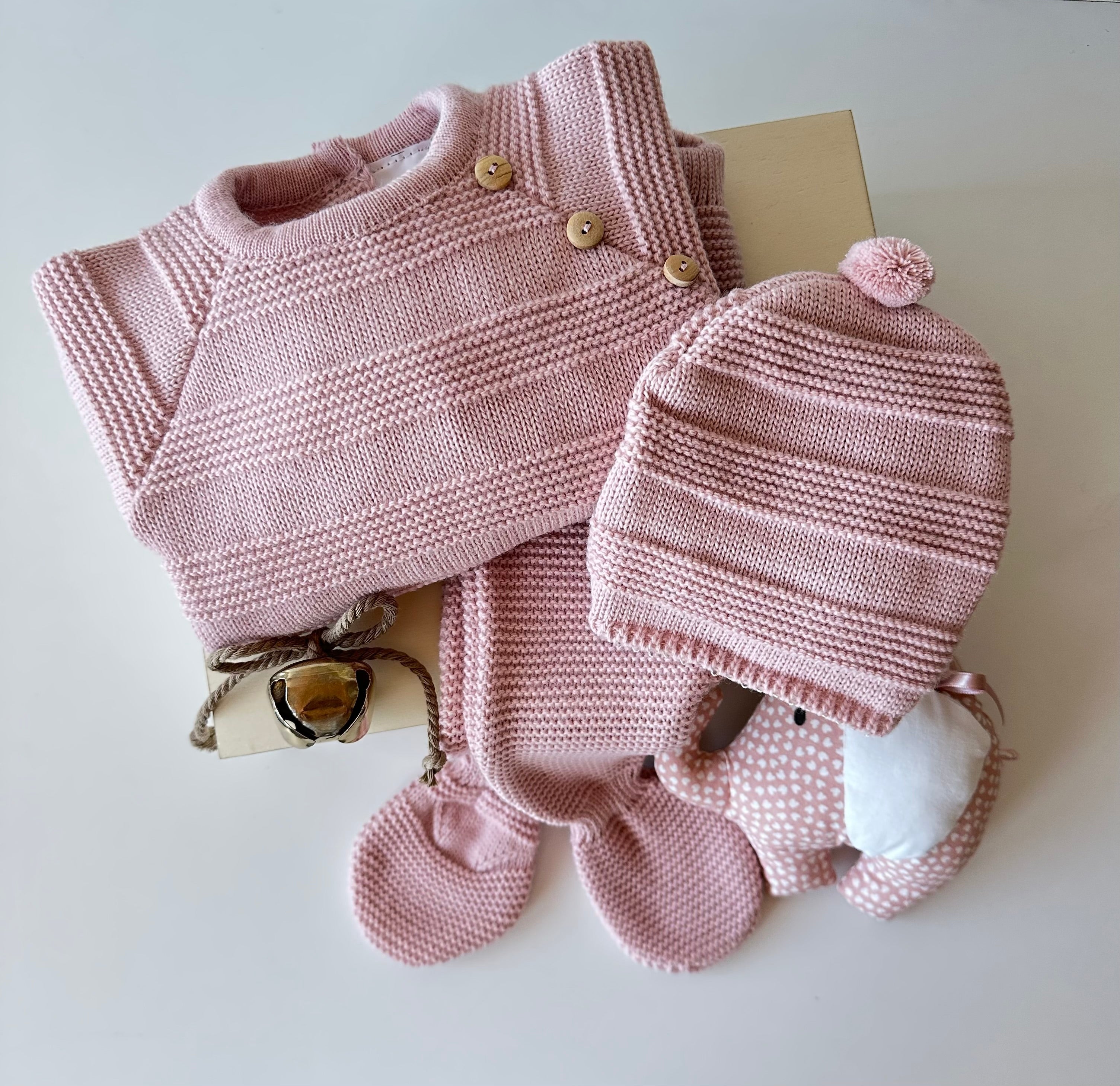 Conjunto de Bebé em Malha Rosa Velho 3 Peças 100% Algodão