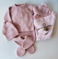 Set aus Altrosa Strick für Babys, 3-teilig, 100 % Baumwolle