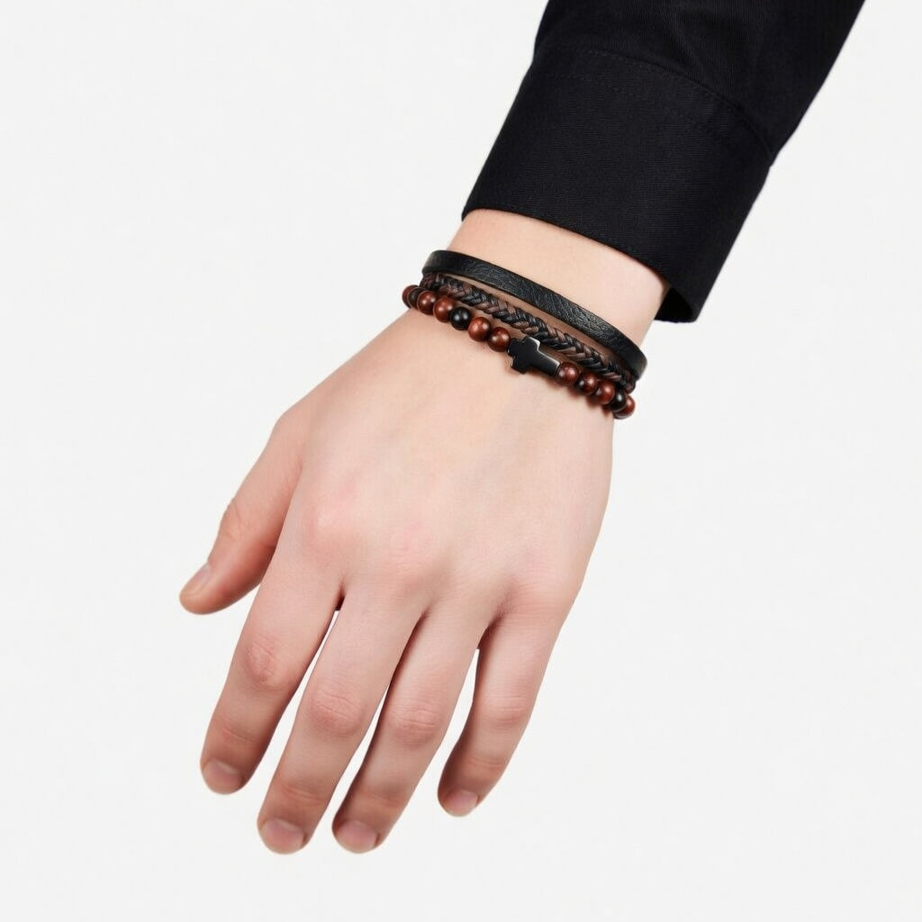 Pulseira de Couro e Pedra Natural