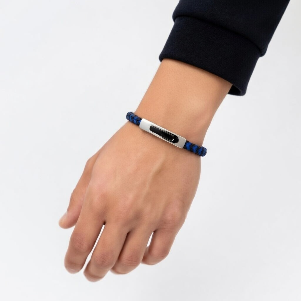 Pulseira de Couro e Aço Inoxidável 316L