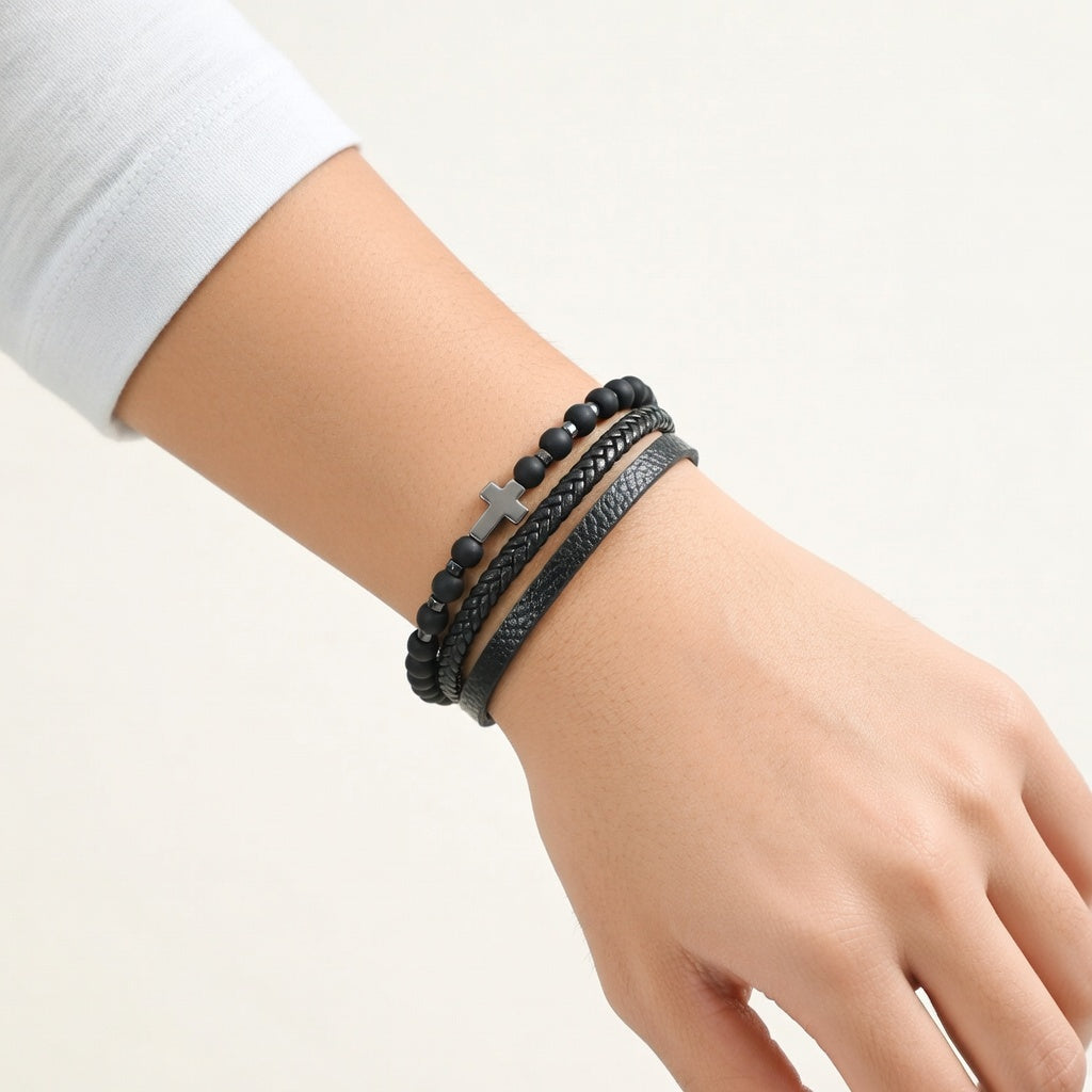 Pulseira de Couro e Pedra Natural