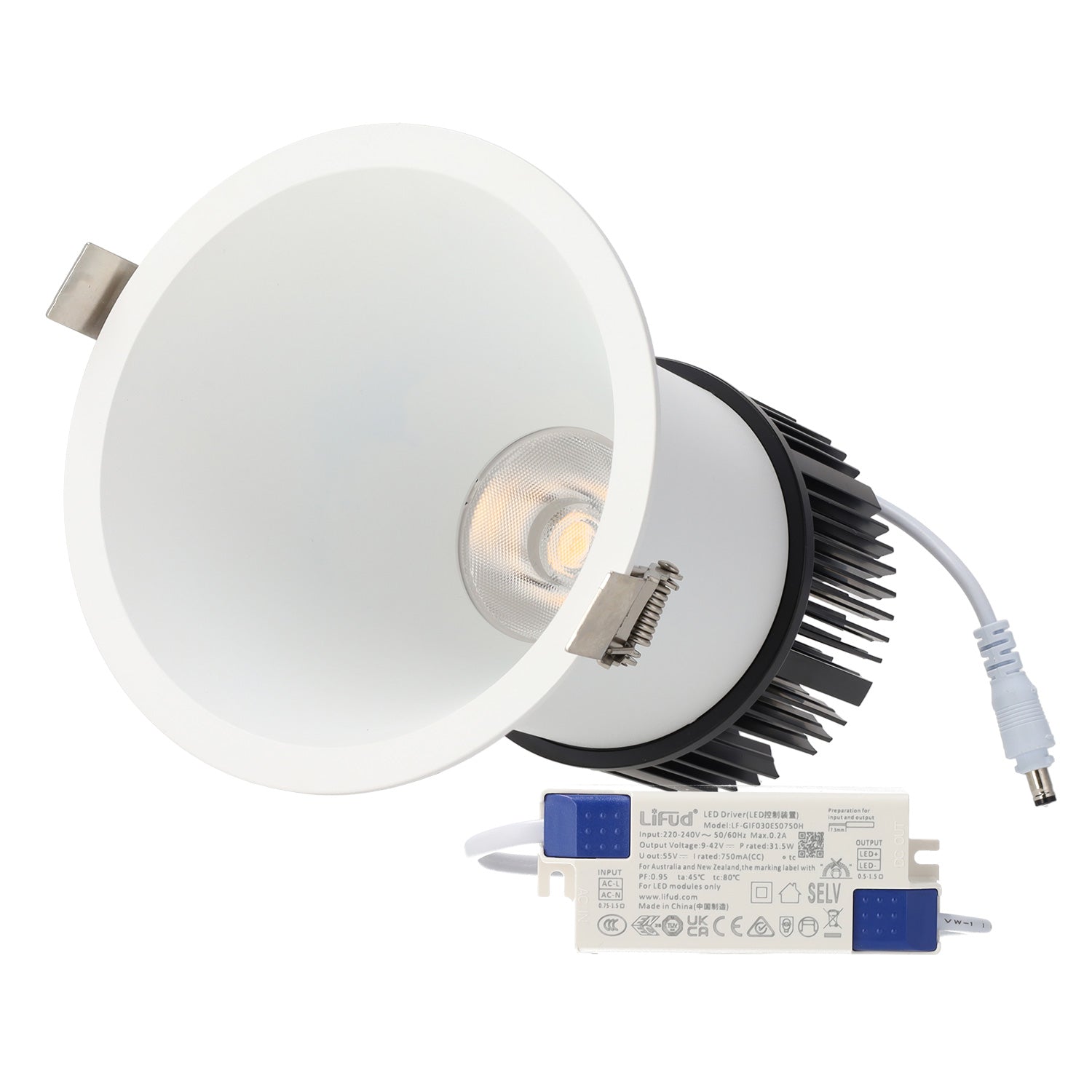 Luminária de encastrar LED 7W 90lm/W CRI>95 4000K Driver Lifud 50.000H Branco Natural