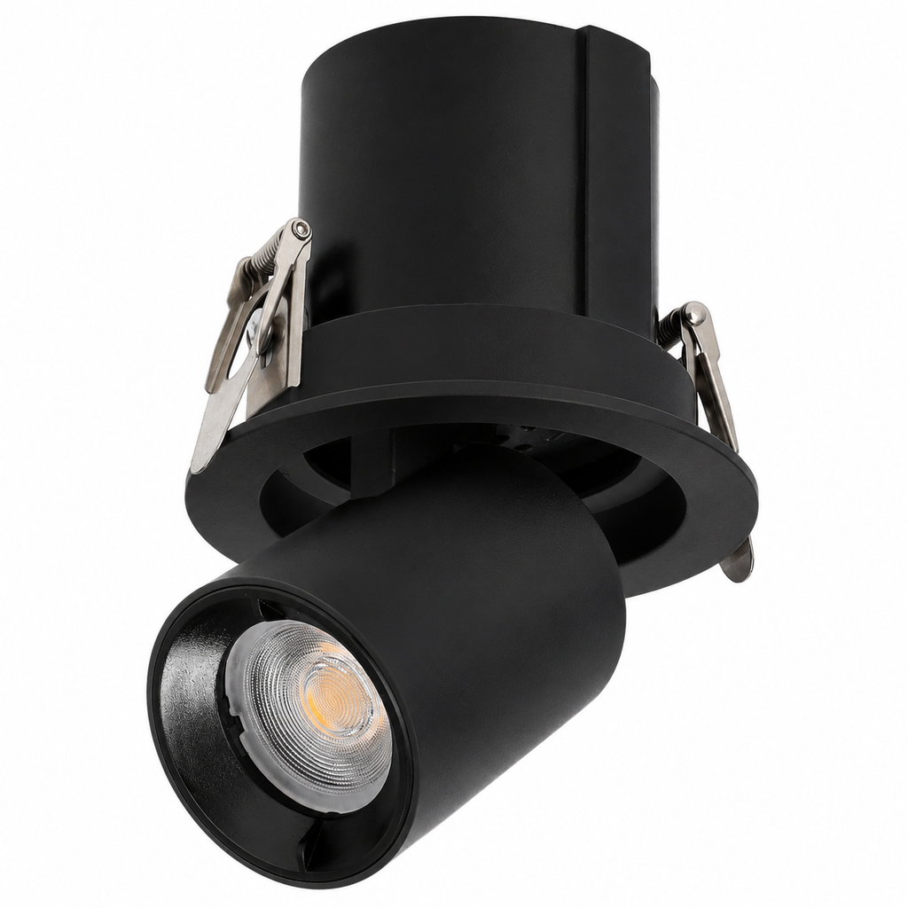 Luminária de encastrar LED ajustável de 10W, CRI>90, 90lm/W, 2700K, driver Lifud, 50.000H, branco quente, preta