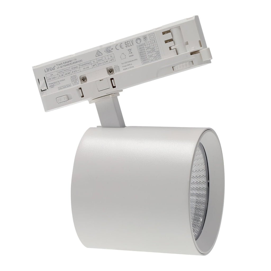 Spot LED de trilho 40W, 90 lm/W, CCT (tonalidade de luz ajustável), Driver Lifud trifásico, 50.000 horas