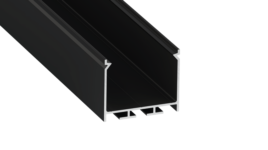 Perfil de alumínio anodizado preto KIMERA-"NORS" com difusor opalino, tampas de extremidade e clipes de montagem 2,02 m