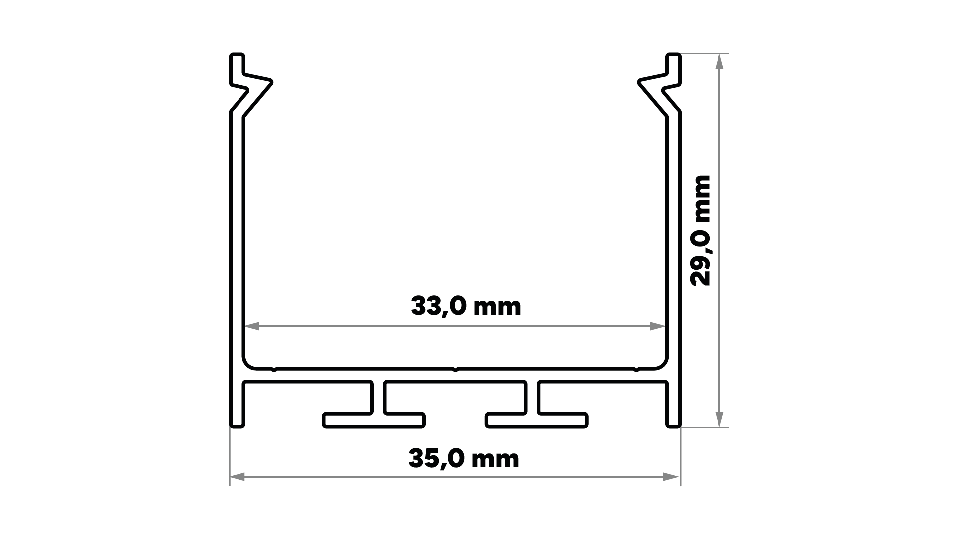 Perfil de alumínio anodizado preto KIMERA-"NORS" com difusor opalino, tampas de extremidade e clipes de montagem 2,02 m