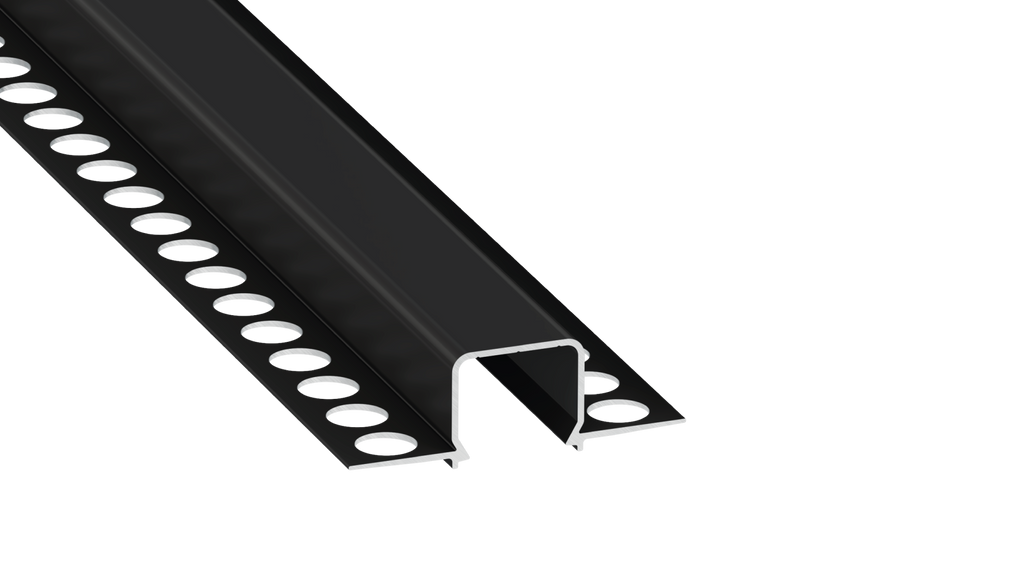 Perfil de alumínio anodizado preto KIMERA-"MOSSO" com difusor opalino, tampas de extremidade e clipes de montagem 2,02 m