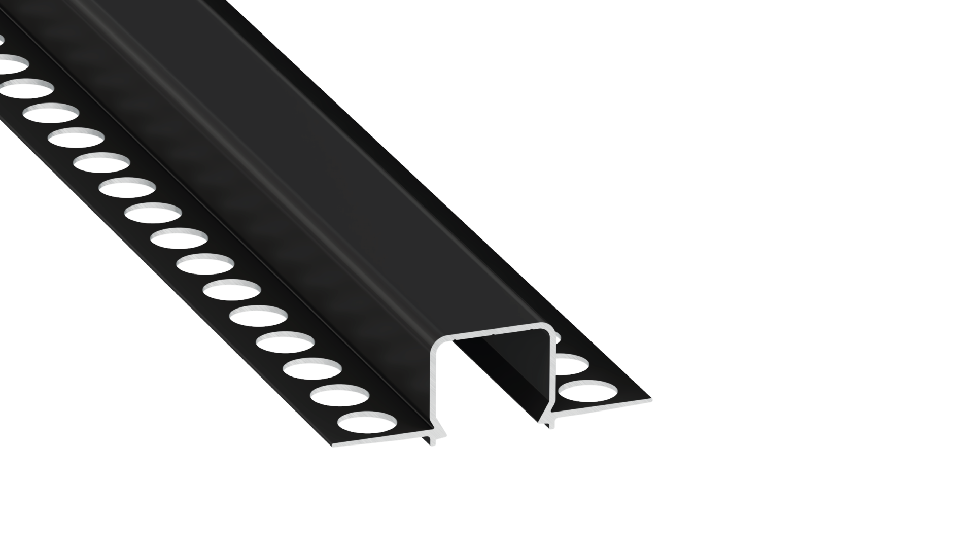 Perfil de alumínio anodizado preto KIMERA-"MOSSO" com difusor opalino, tampas de extremidade e clipes de montagem 2,02 m