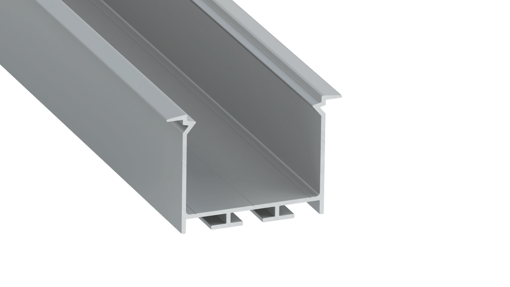 Perfil de aluminio anodizado plateado KIMERA-"HEDE" con difusor opalino, tapas de extremo y clips de montaje 2,02 m