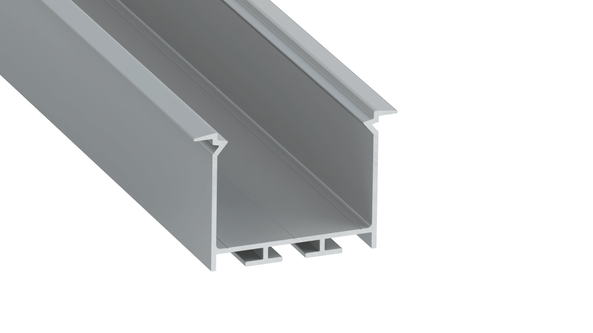 Perfil de aluminio anodizado plateado KIMERA-"HEDE" con difusor opalino, tapas de extremo y clips de montaje 2,02 m