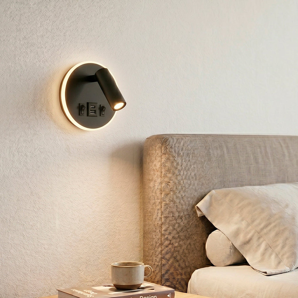 Foco LED redondo de 9 W com saída USB-C, 630 lm, 3000 K, preto
