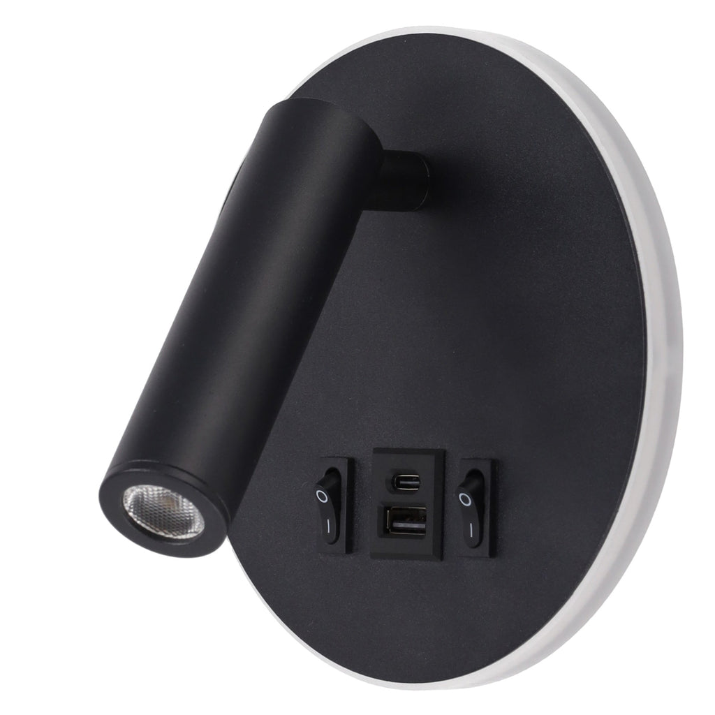 Foco LED redondo de 9 W com saída USB-C, 630 lm, 3000 K, preto