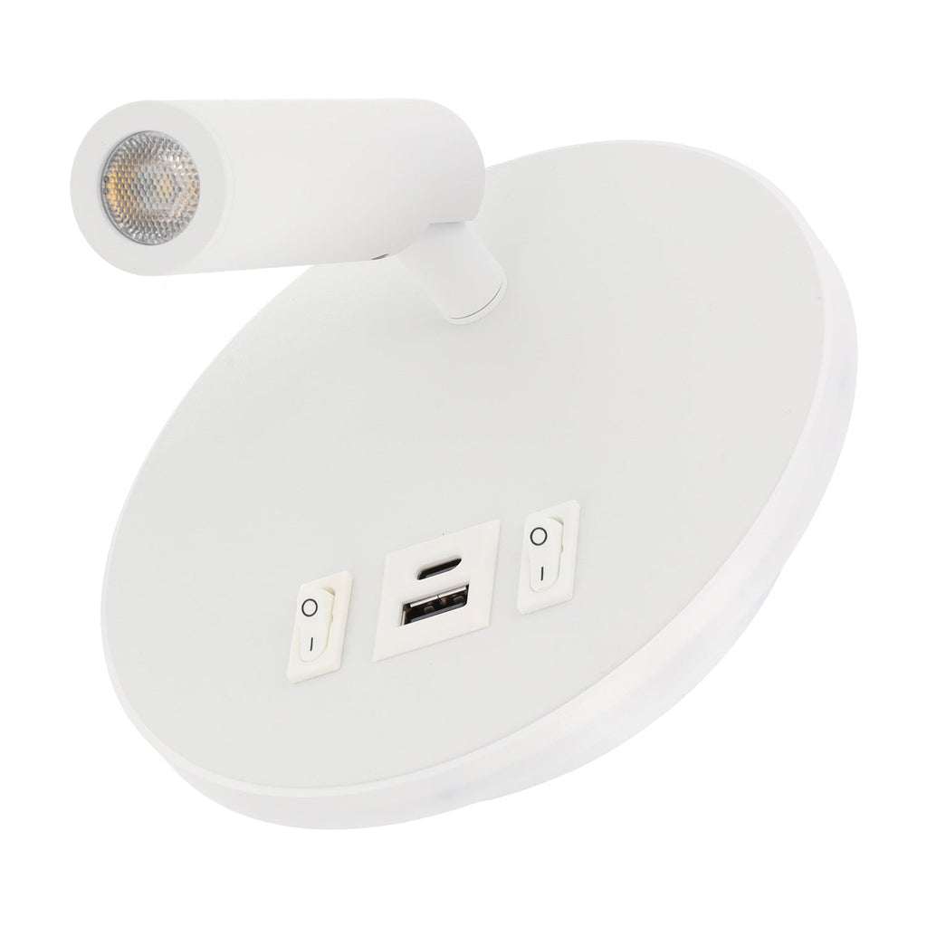 Foco LED redondo de 9 W com saída USB-C, 630 lm, 3000 K, branco