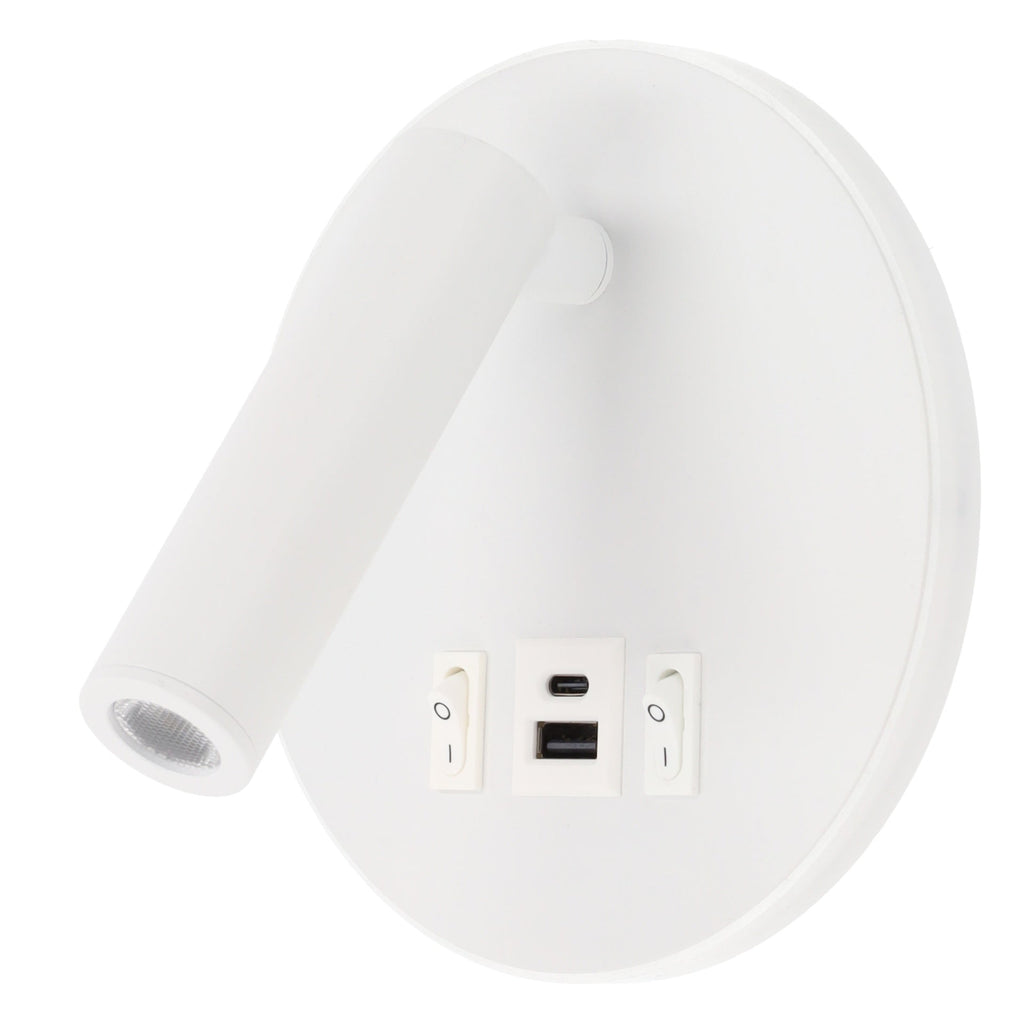 Foco LED redondo de 9 W com saída USB-C, 630 lm, 3000 K, branco