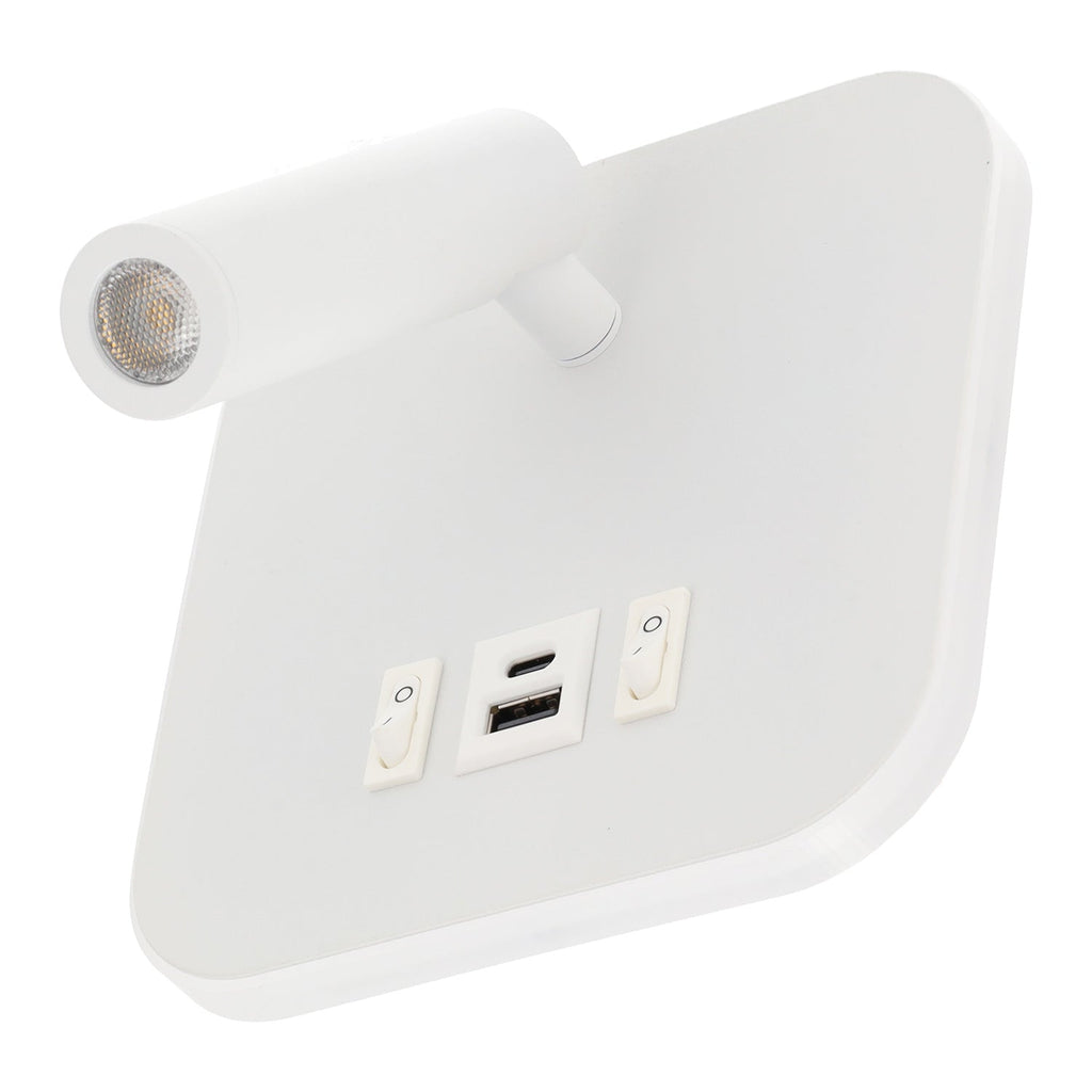 Foco LED quadrado de 9 W com saída USB-C, 630 lm, 3000 K, branco