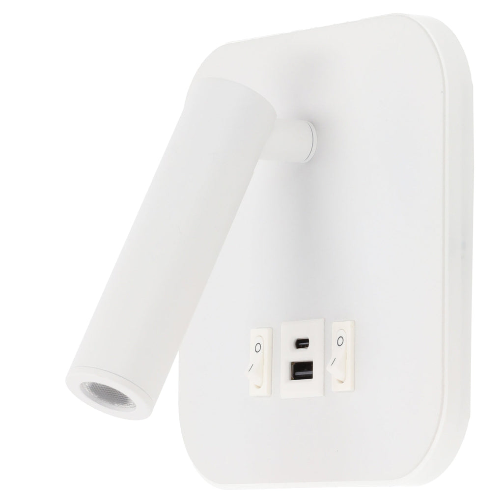 Foco LED quadrado de 9 W com saída USB-C, 630 lm, 3000 K, branco