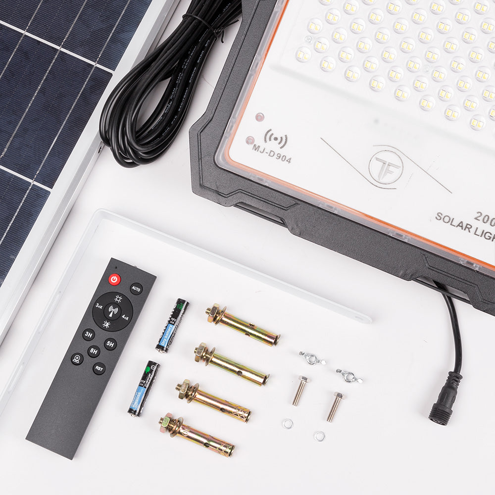 Proyector solar LED 200W 20000Lm Sensor_Panel de control remoto:5V 35W Batería: 3,3V 30.000Ma [LUM-MJ-DW904]