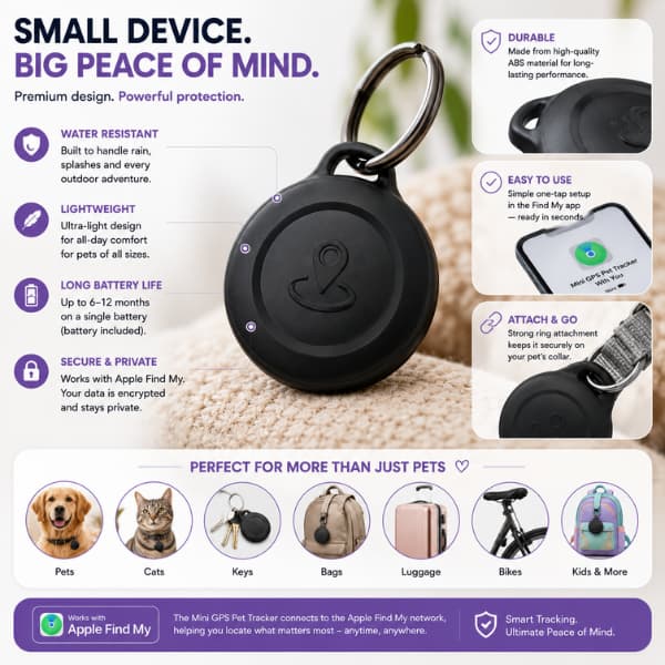 Mini GPS Pet Tracker for Apple Find My | Dog & Cat Collar Locator