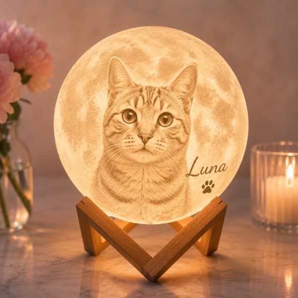 Personalized Pet Photo Moon Lamp | Custom 3D Night Light