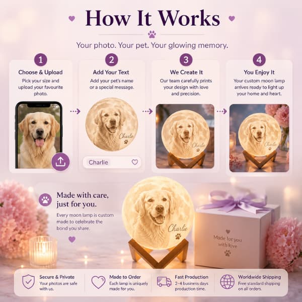 Personalized Pet Photo Moon Lamp | Custom 3D Night Light