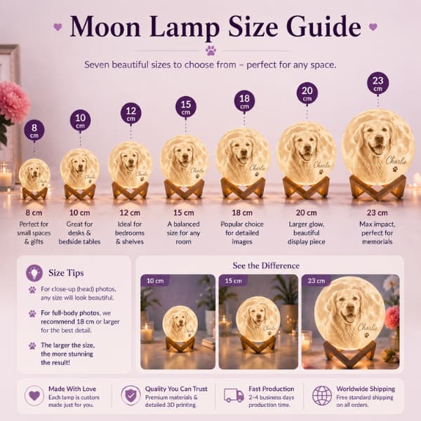 Personalized Pet Photo Moon Lamp | Custom 3D Night Light