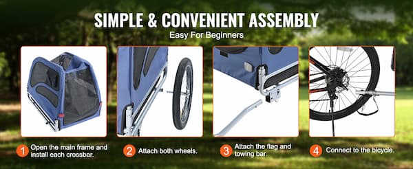 Remolque para bicicleta de perro de servicio pesado - Transportín plegable para mascotas con reflectores, bandera de seguridad y acoplador (hasta 45 kg)