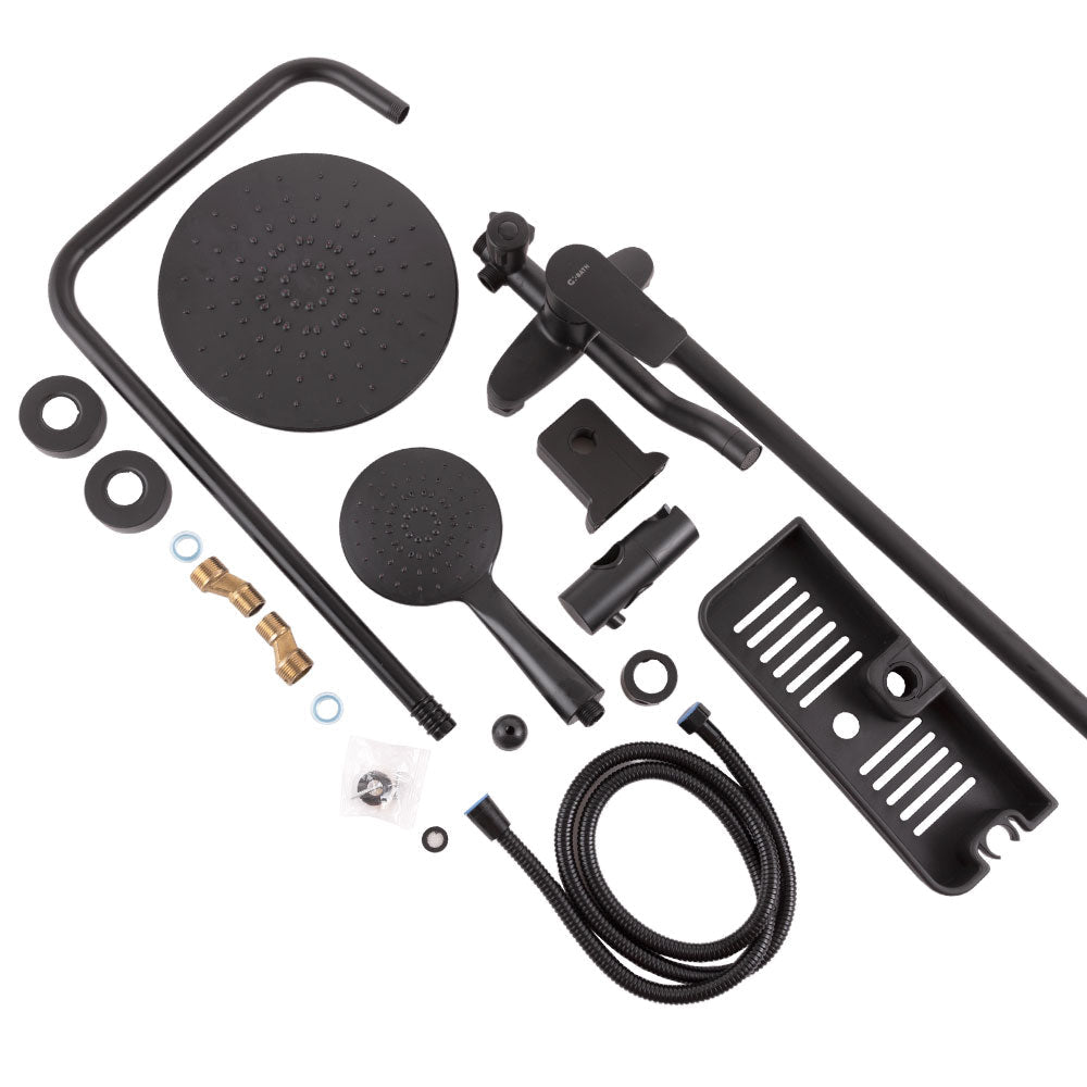 Duschset Messing/Zink - Edelstahl - ABS, Schwarz, Warm-/Kaltwasser, Einhebelmischer [QLI-FA-3019]