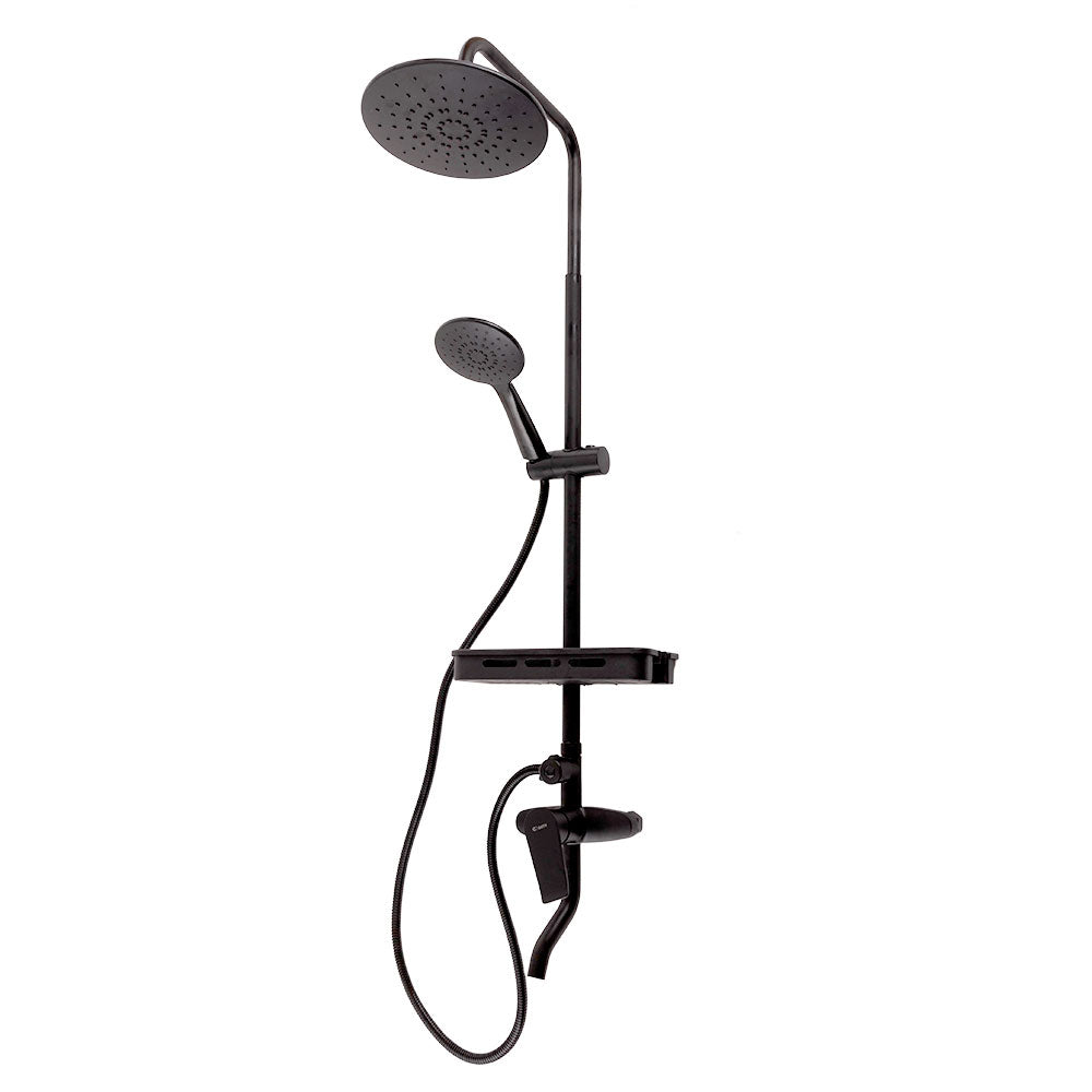 Duschset Messing/Zink - Edelstahl - ABS, Schwarz, Warm-/Kaltwasser, Einhebelmischer [QLI-FA-3019]