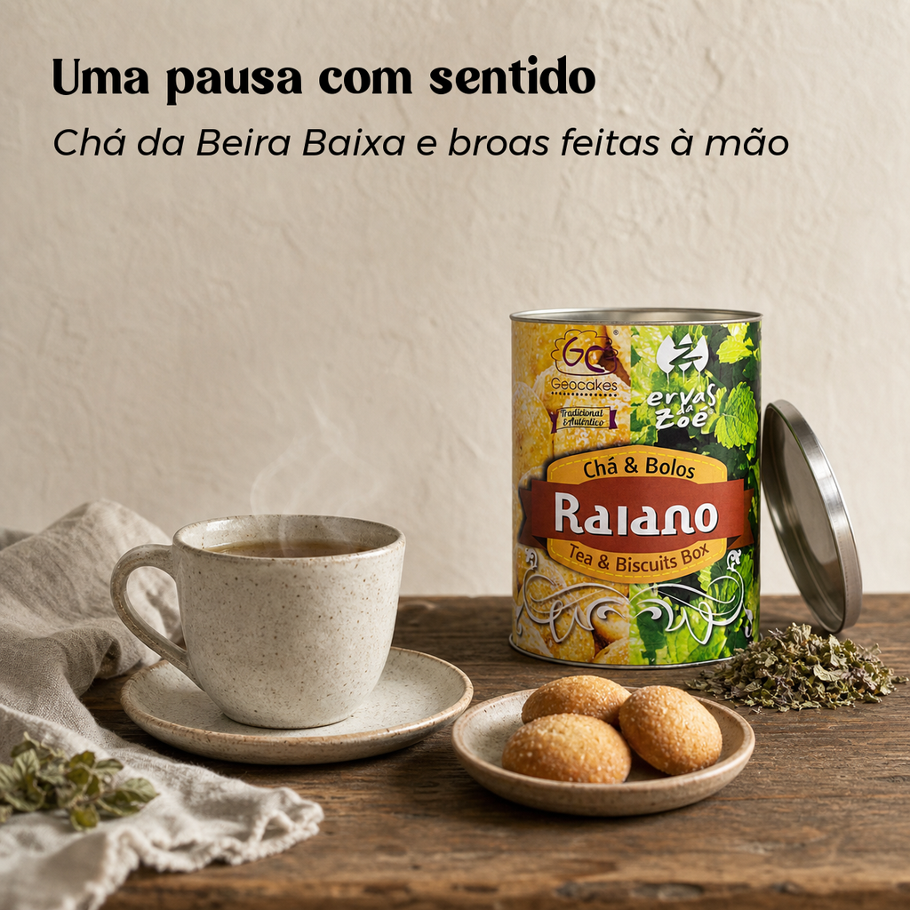 RAIANO Biológico, Chá de Ervas e Broas de Mel em Lata Eco