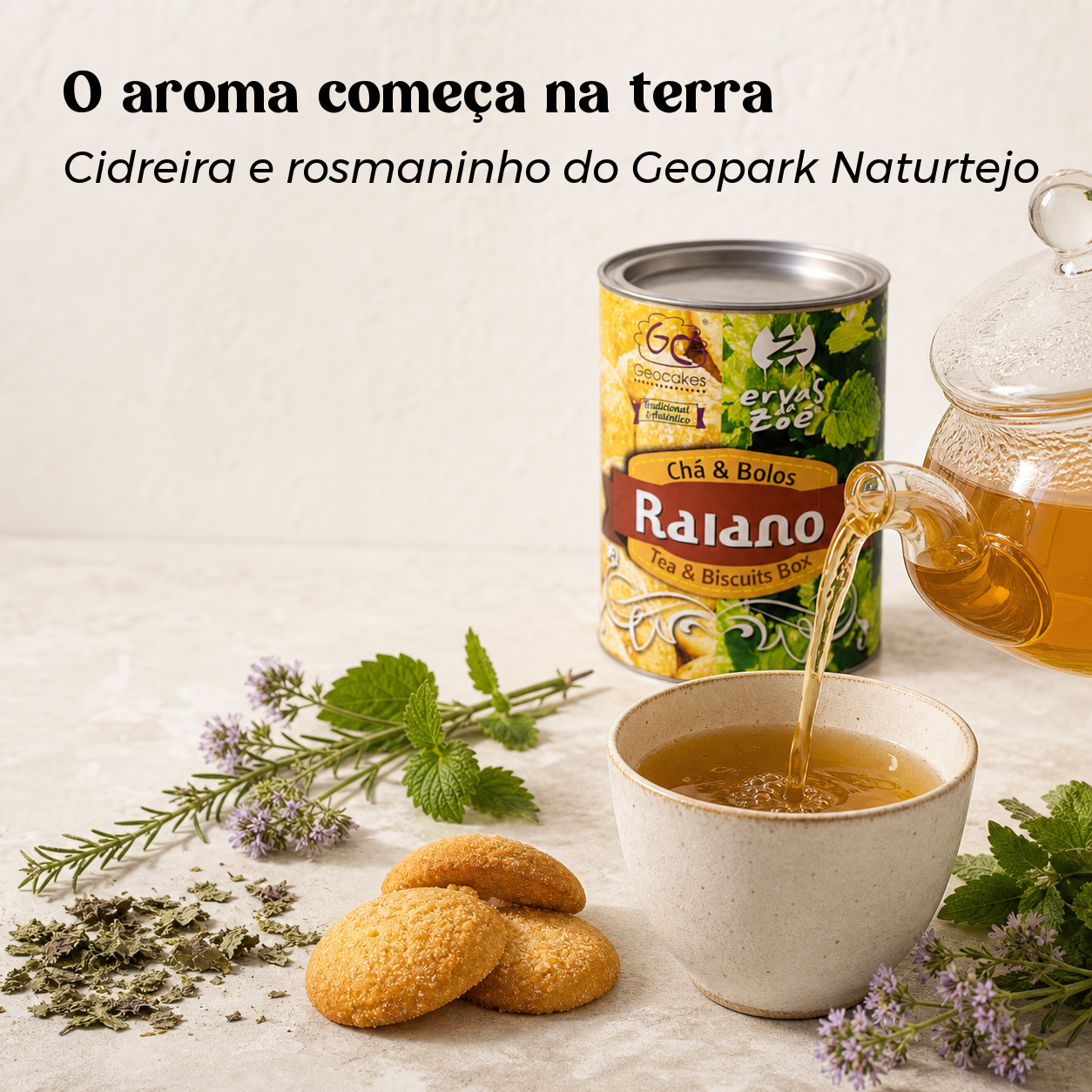 RAIANO Biológico, Chá de Ervas e Broas de Mel em Lata Eco