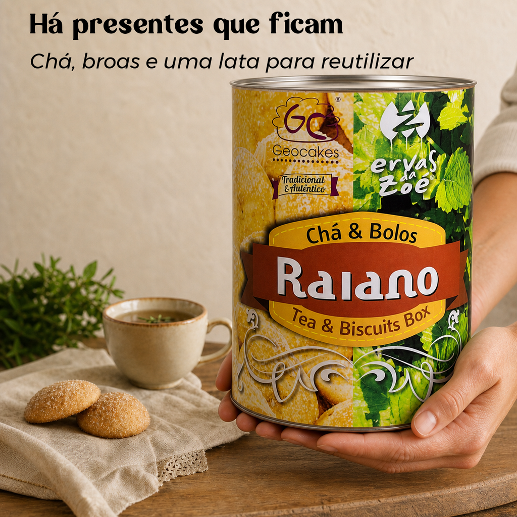 RAIANO Biológico, Chá de Ervas e Broas de Mel em Lata Eco
