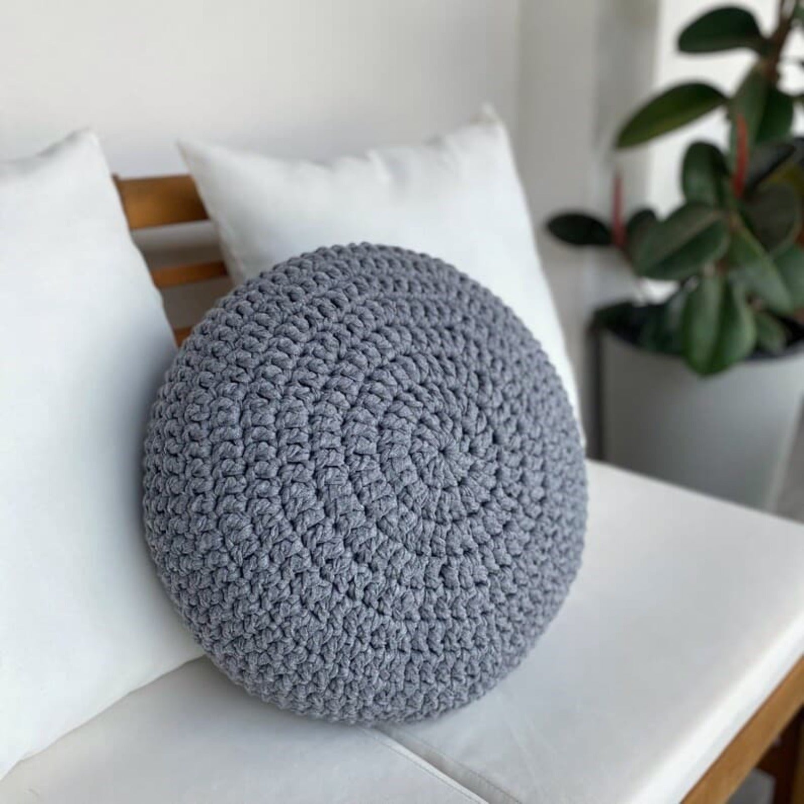 Funda de almohada de ganchillo redonda - Gris piedra