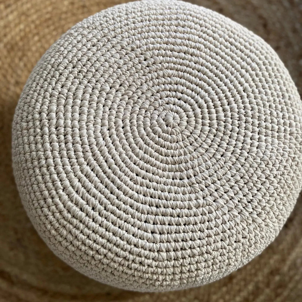 Round Ottoman Slipcovers, Beige Crochet Pouf Covers