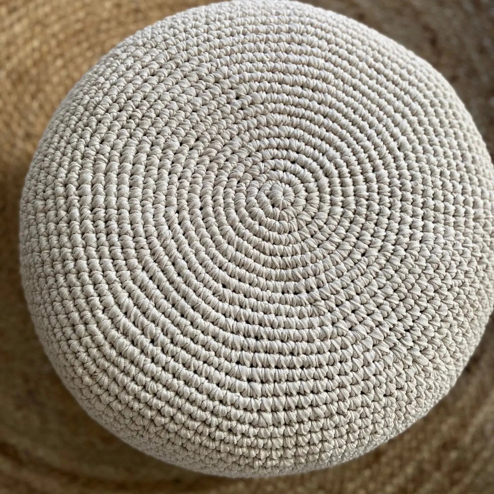 Round Ottoman Slipcovers, Beige Crochet Pouf Covers