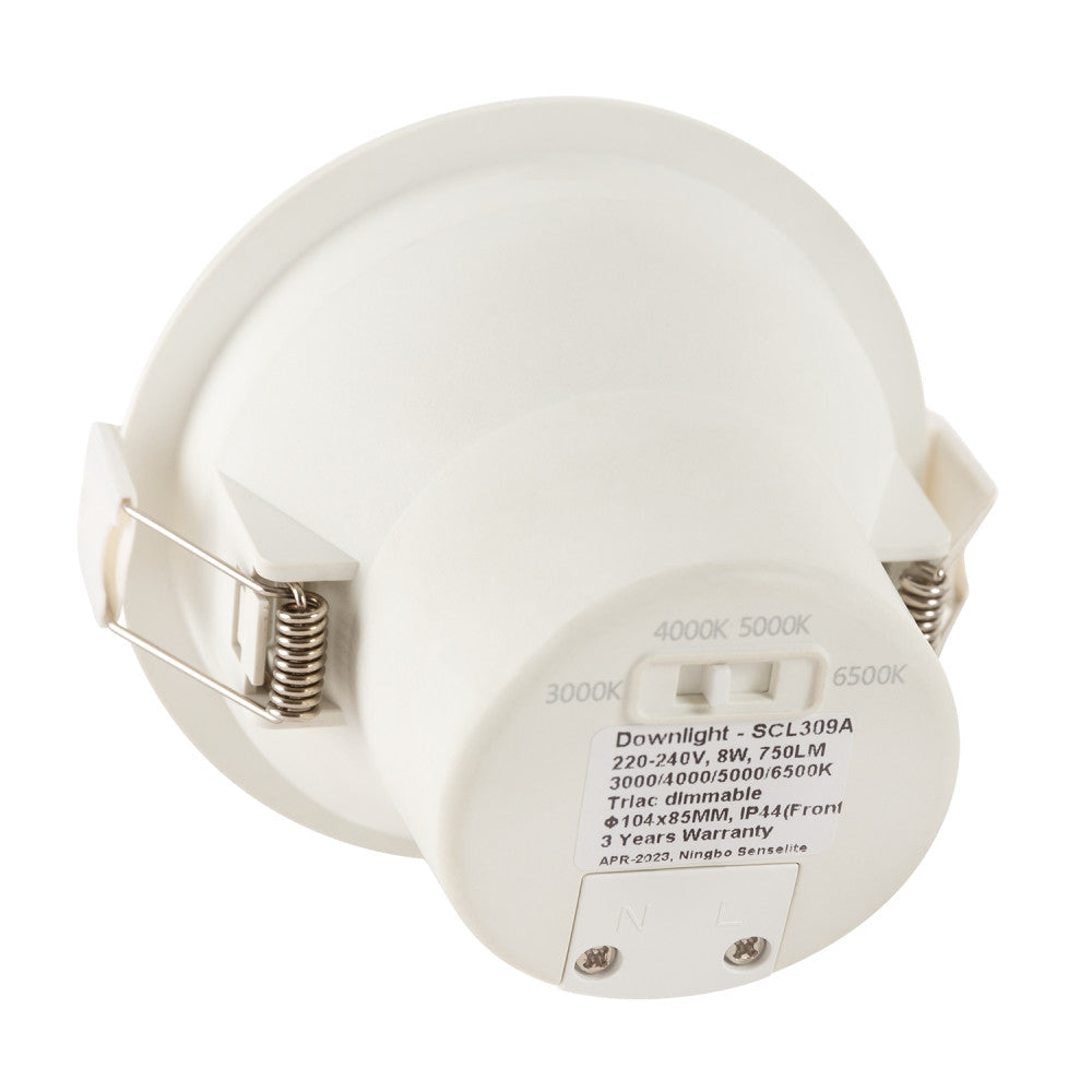 Downlight LED embutido 8W 750Lm CCT 3000-6500ºK (tom de luz regulável) 60º IP44 [SE-SCL309-8W-W-CCT]